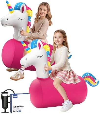JOSEN Bouncy Hopper Giant Unicorn Ride On Toys, Inflatable Bounci...