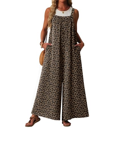 Lepunuo Leoprad Womens Casual Jumpsuits Summer Wide Leg Overalls