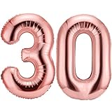 Gejoy 40 Inch Number 30 Balloons Jumbo 30 Foil Giant Number 30 Balloons for 30th Birthday Party Decorations and Rip to My 20s Anniversary Event(Rose Gold)