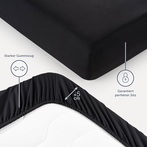 Blumtal® 2er Set Spannbettlaken 135x190x30cm aus Microfaser - Oekotex zertifiziertes Bettlaken Spannbettlaken in Schwarz – Ansicht 3