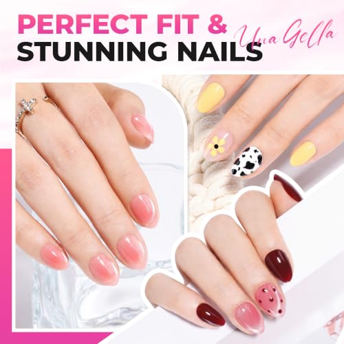 Image of UNA GELLA Extra Short Almond Nail Tips Kit, 120Pcs Nail Tips With Gel Glue | Non-rechargeable Mini LED Nail Lamp for Nails Extension DIY Salon at Home 12 Sizes