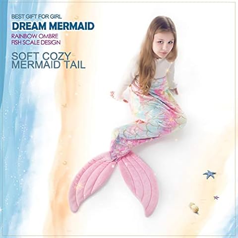 COSUSKET Mermaid Tail Blanket, Mermaid Blanket for Girls, All Seasons Soft Premium Colorful Fish Scale Design Snuggle Blanket Cover