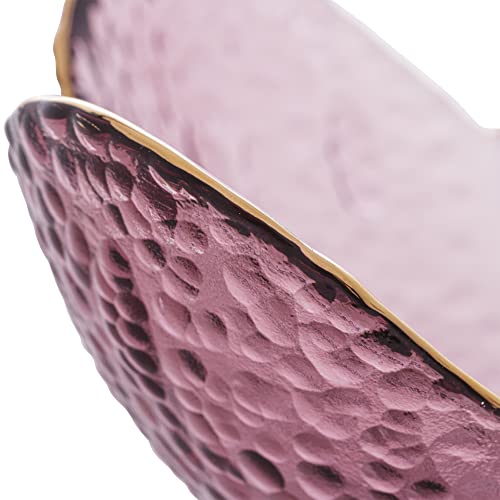 Bowl de Cristal Martelado com Borda Dourada Taj Flor Rosa 16cm x 8cm - Wolff