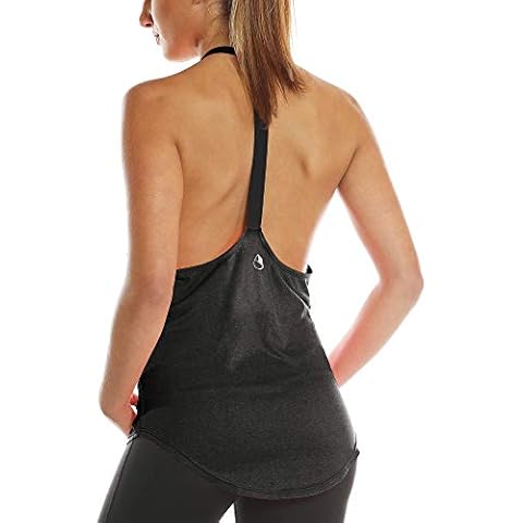 icyzone Workout Tank Tops for Women - Gym Yoga Shirts, T-Back Sport Running Tank Top (L, Black) Cover