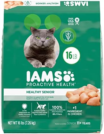 IAMS PROACTIVE HEALTH Healthy Senior Dry Cat Food with Chicken Cat Kibble, 16 lb. Bag