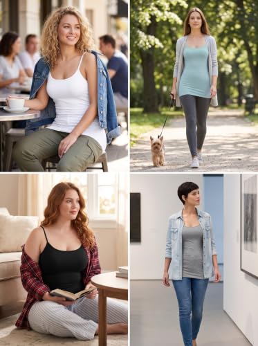 Image of Women's Long Cotton Camisole Spaghetti Strap Tank Top