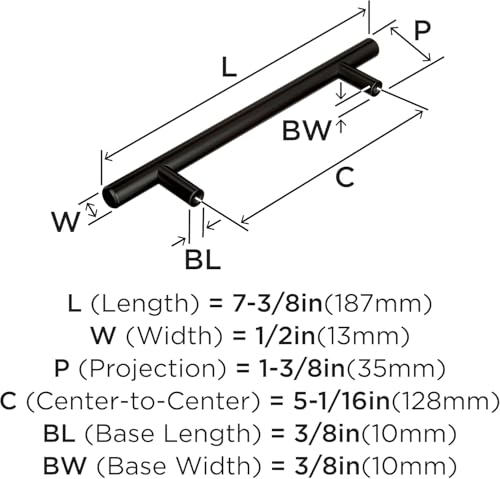 Image of Amerock 5-1 /16 inch Bar Pulls Black Bronze Drawer Pull | 5-1 /16 inch (128mm) Center-to-Center Mounting Distance and 7-3 /8 inches Overall Length, Durable Carbon Steel Cabinet Hardware
