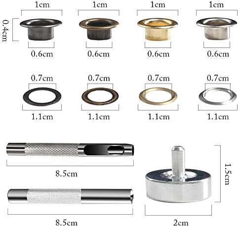 VGOODALL Zestaw narzędzi do oczek, 400 sztuk, 6 mm, 4 kolory, oczka, szczypce do oczek z 3-częściowym zestawem narzędzi do samodzielnego wykonania, skóry, rzemiosła