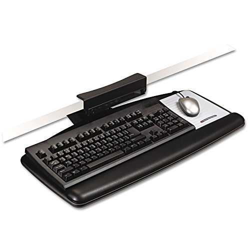 3M Knob Adjust Keyboard Tray, Tool-Free Installation, Standard Platform, Gel Wrist Rest, Precise Mouse Pad, Black (AKT65LE)