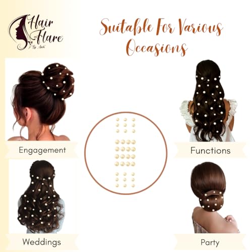 Image of Hair Flare Round Pearl Hair Stickers: Combo of 18 (6mm) & 16 (8mm) pearl, Easy Stick-On, No Pins Needed, Pack of 34 2860 Silver