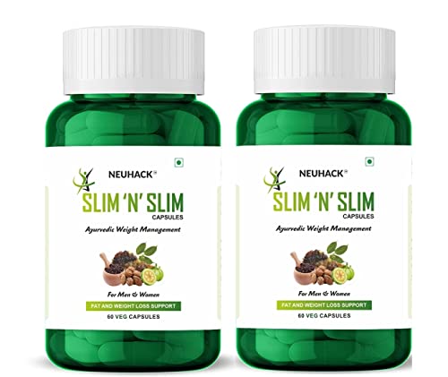Image of Slim N Slim Weight & Fat Management Ayurvedic Veg capsules with Garcinia combogia - Pack of 2 (60 caps each)
