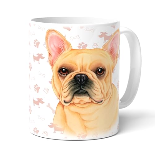 power gift Französische Bulldogge Hellbraun - Kaffeetasse, Becher, Teetasse aus hochwertiger Keramik. Kaffeebecher mit schöner Grafik und Spruch in deutscher Sprache. Praktisches Geschenk.