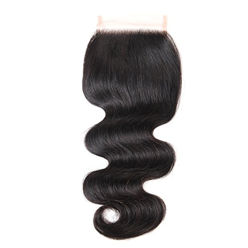 Queen Mary Hair Brazilian Body Wave Lace Closure Free Part 4x4inch Lace Top Closure Body Wave Wavy Unbleached Knots Natural Black (8 Inch Body Wave)