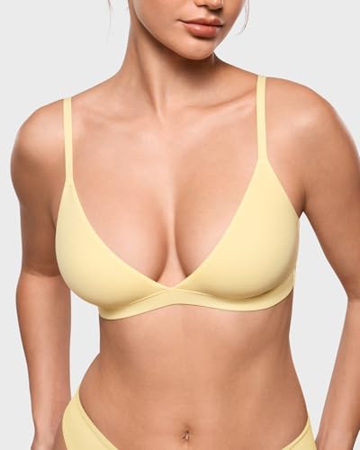 Image of INLYRIC Women's Inbarely Triangle Bralette Plunge Unlined Seamless Bra No Underwire Sexy Comfortable Everyday