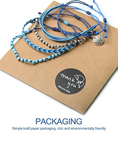 Mezcla Vida Bohemian Starfish Charm Silver Zinc Beaded Waterproof Rope Surfing Bracelets Sets For Women Teen Girls, Beach Handmade String Jewelry (Blue) #TOP6