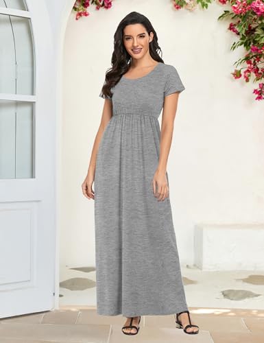 Image of Lacavocor Womens Short Sleeve Maxi Dresses Empire Waist Long Dress