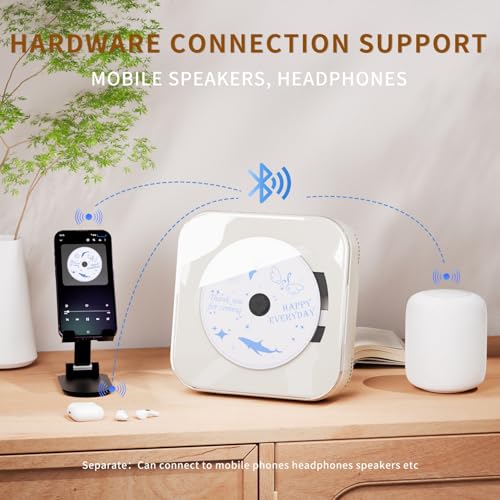 Yintiny Off White Audio CD Player with Speakers for Home Decor (CD909)