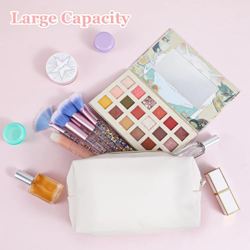 8 Pcs PU Leather Makeup Bag Bulk Set Waterproof Cosmetic Pouch Travel Organizer for Women Beige Toiletry Bag with Zipper Portable Multi-Functional Storage Bags4