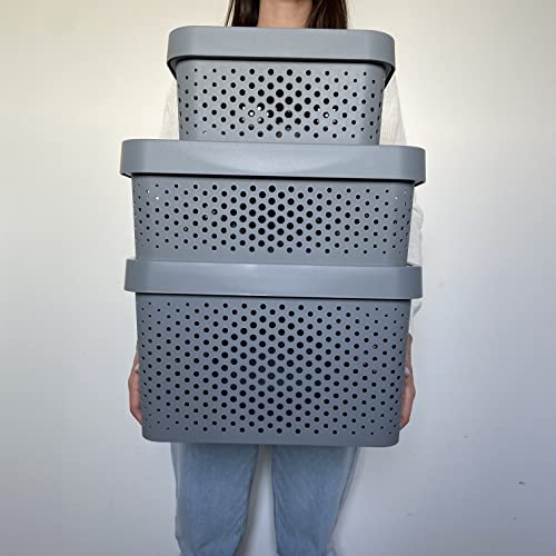 3 Caixas Organizadoras Pequena Media Grande 4,5,11,17 Lt (Cinza)