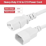 QUARKZMAN 2ft 18 AWG biały 18/3 Uniwersalny przewód zasilający C14 do C13 10A 250 V 3-pinowy przedłużacz PDU Kable zasilające do komputera, komputera, drukarek, TV, adaptera AC, monitora