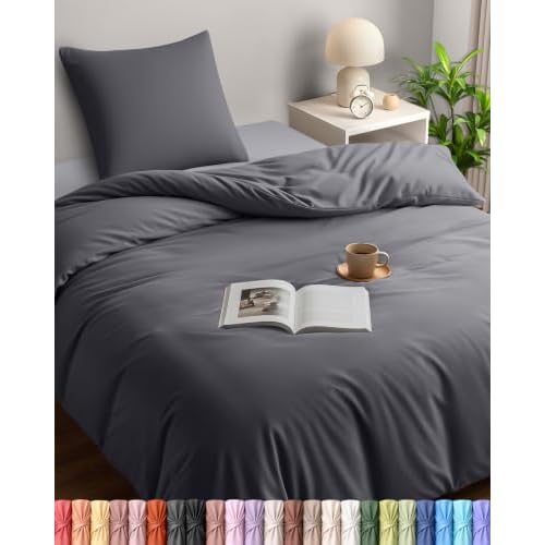 Utopia Bedding Bettwäsche Set - Mikrofaser Bettbezug 135x200 cm + 1 Kissenbezug 80x80 cm - Grau
