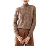 Dninmim Suéter de lana con cuello alto para mujer, cálido, grueso, suelto, suéter de punto, Raw Fleece Khaki9, XL