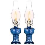 2PCS 32cm Chamber Oil Lamp Glass Kerosene Oil Lamps, Vintage Oil Lamps for Indoor with Adjustable Fire Wick Lighting Oil Lantern for Tabletop Decor and Emergency Lighting, 12.6" High (Blue)
