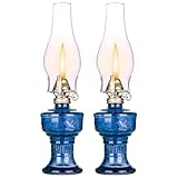 2 Pcs Chamber Oil Lamps for Indoor Vintage Kerosene Lamp Rustic Hurricane Kerosene Lantern with Adjustable Fire Wick Lighting Oil Lantern for Tabletop Decor and Emergency Lighting, 12.6'' High (Blue)