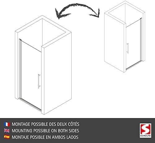 Diagram showing reversible mounting options for the shower door