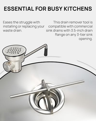 Phivan Waste Drain Tool for 3-Tier Commercial Kitchen Sinks - Stainless Steel Commercial Sink Drain Tool Waste Plumbing Drain Tool For Twist and Lever Drain Installation and Removal Tool - Thumbnail 4