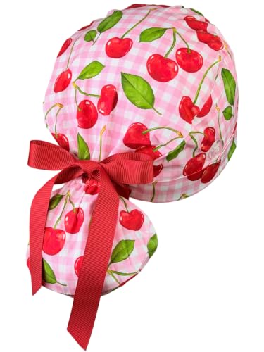 Image of Scrub Cap for Women and Men, Ponytail Scrub Caps, Working Hat, Head Cover with Ribbon Ties and Buttons, Long Hair