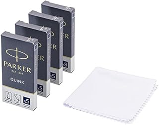 Parker Quink Fountain Pen Refills, Long Cartridges Blue Ink, Pack of 20 with Polishing Cloth (Blue/Black)