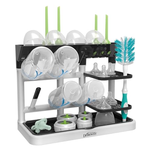 Dr. Brown's Drying Tower, Stand-Up Drying Rack with 2-in-1 Dry & Prep Silicone Mat, Silicone Baby Bottle Drying Mat with Removable Pegs for Baby Essentials, Built-in Bottle Prep, BPA-Free - image 9