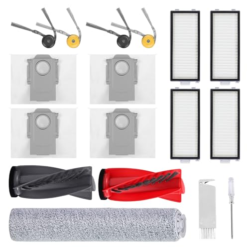Image of 2flow Accessories Kit for Roborock Qrevo Curv 2 Flow Robot Vacuum | Replacement Parts 1 Main Brush, 1 Mop Rollers, 4 Filters, 4 Side Brushes, 4 Dust Bags, 1 Cleaning Tool