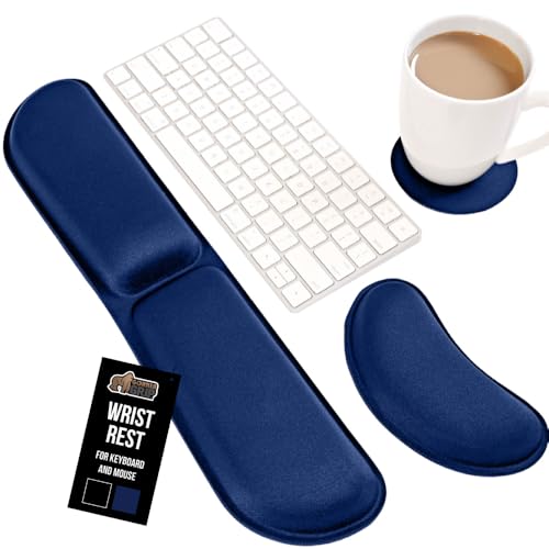 Image of GORILLA GRIP Silky Memory Foam Keyboard Wrist Rest for Computer and Mouse, Ergonomic Typing Support Pad, Desk Office Supplies, Gaming Accessories, Hand & Arm Mousepad Cushion and Coaster Set Navy Blue