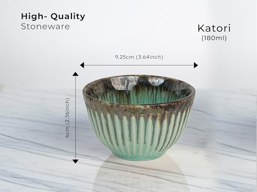 Image of Bodhi House Premium 6-Piece Stoneware Dinner Set Serving for 2 - Handcrafted Ceramic Plates, Bowls & Serving Bowls | Microwave & Dishwasher Safe | Elegant Modern Tableware Crockery Turquoise Green