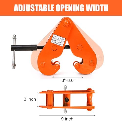 Bekith Beam Clamp 4400lbs/2 Ton, Heavy Duty Steel Vertical Clamp for Construction, Industrial and Garage, 3-8.6Inch Adjustable Opening Range