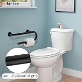 𝐔𝐩𝐠𝐫𝐚𝐝𝐞𝐝 Toilet Grab Bars 16 Inch - Toilet Paper Holder Grab Bar Stainless Steel Knurled Toilet Grab Bars for Seniors Bathtub Bathroom Rails for Elderly Bath Safety Balance Support, Black - Image 3