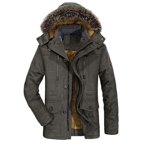 Qolkmuiy-GJ Men's Winter Removable Hooded Overcoat Fleece Lining Cotton Military Jacket Thick Winter Jackets with Hood (Green,7X-Large)
