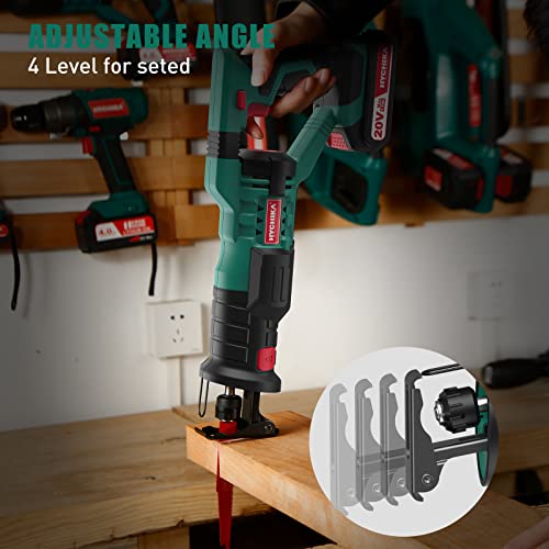 HYCHIKA Reciprocating Saw, 18V Cordless Electric Saw with Battery, Variable Speed, 4 Blades Wood/Metal/PVC Pile Cutting with Orbital Cutting