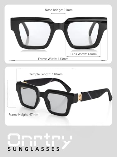 Image of Onrtry Fashion Square Sunglasses for Women Men Rectangle Thick Frame Sun Glasses 90s Designer Style Black Shades