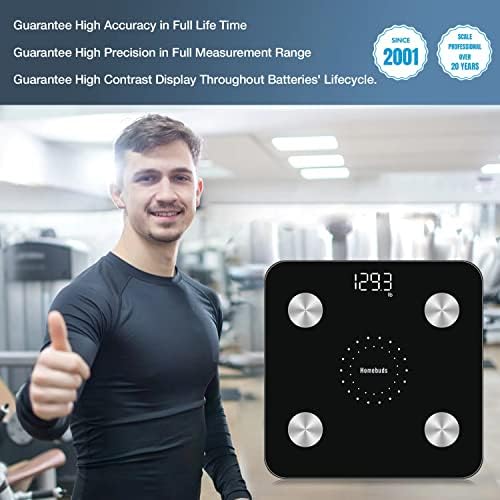 Homebuds Smart Body Fat Scale, Digital Bathroom Scales for Body Weight, Since 2001 Weighing and Body Composition Monitor Professional for BMI Fat Water Muscle with App, 28st/400lb/180kg, Black