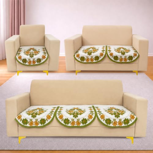 Image of Homerz Premium 'Surya Series' Sofa Cover | Stylish Sofa Protector | Net Fabric | Anti-Stain & Washable Slip Cover Exact Size Antislip (Daisy Green, 6 (3+2+1) Seater, Only Seat Cover)