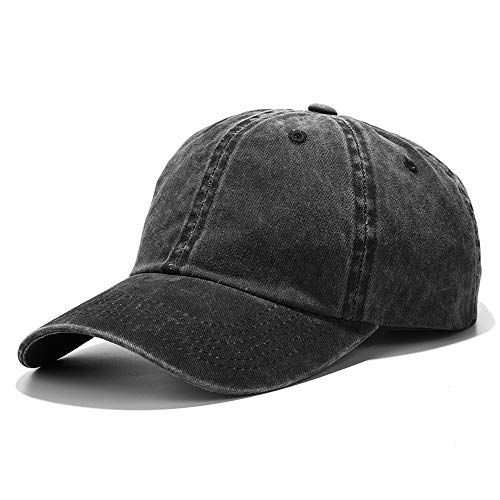 Vankerful Unisex Vintage Washed Dyed Dad Hat Plain Cotton Twill Low Profile Adjustable Solid Colour Baseball Cap Strapback (Washed Black)