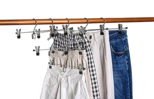 Amber Home 12 Pack Heavy Duty Add On Metal Pants Skirt Hangers, Stackable Add-On Metal Clothes Hangers With 2-Adjustable Clips, Cascading Clip Hangers Space Saving For Jeans, Slacks #TOP5