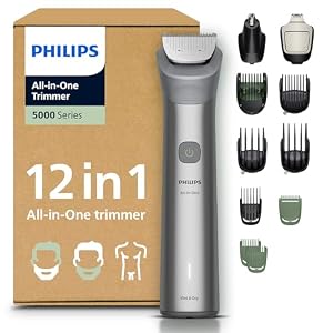 Philips Multigroom 5000 Series All-in-One 12-Piece Trimmer – Shaver and Clipper for Face, Head & Body, Self-Sharpening Full Metal Blades, 20 Length Settings (0.5-20 mm), Model MG5952/30