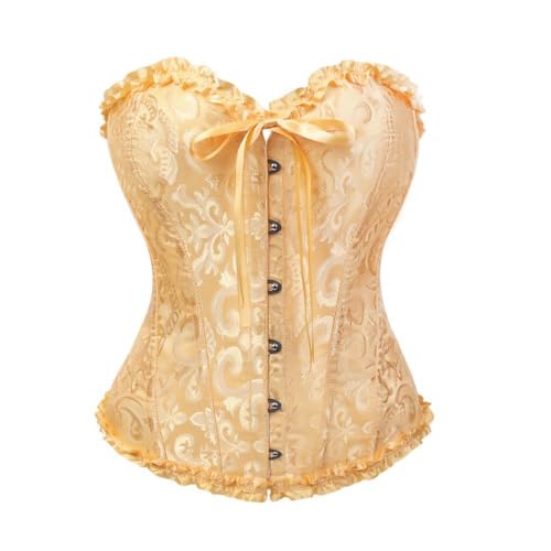 Shyllin Corset Femme, Broderie Bustier Classique, Sexy Steampunk Gothique Bustier Top Noir (FR/ES, Alpha/lettres, Grand, Taille normale, Taille normale, Yellow)