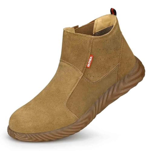 HANCHA Suede Work Safety Shoes, Welders Anti-Scald Shoes, Anti-Smash and Anti-Puncture Steel-Toed Shoes, Wear-Resistant and Non-Slip Labor Insurance Shoes(EU 39)