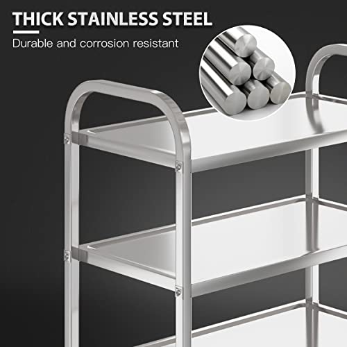 Amarite 3 Shelf Stainless Steel Cart,400 Lbs,1Mm Thick，Serving Cart With Wheels, Household, Service Trolley,360°Rotation Storage Shelf With Locking Wheels 29.5 * 15.7 * 37.4'' L*W*H S. #TOP2