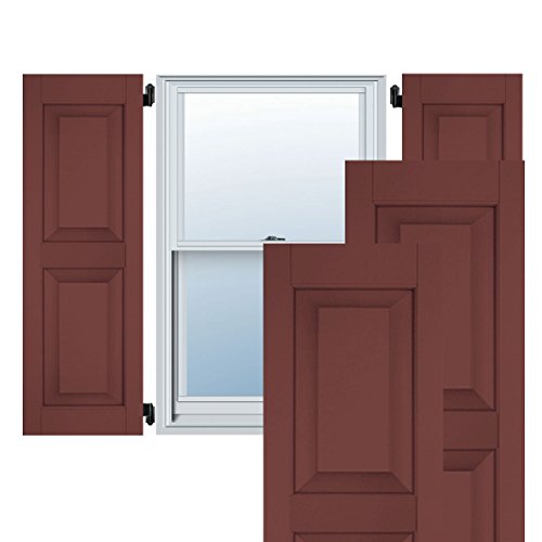 Ekena Millwork RWR12X043CRM Exterior Real Wood Sapele Mahogany Raised Panel Shutters (Per Pair), Cottage Red, 12"W x 43"H